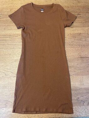 PINK Victoria’s Secret Soft Cappuccino MEDIUM Rib Short Sleeve Mini Dress VS